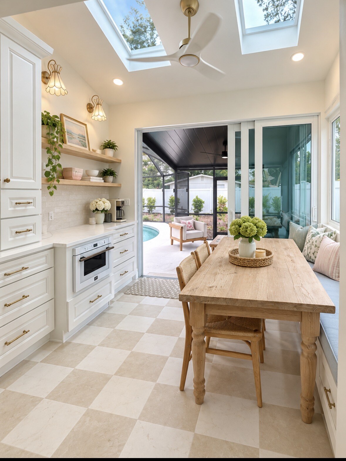 Dining nook beneath two skylights